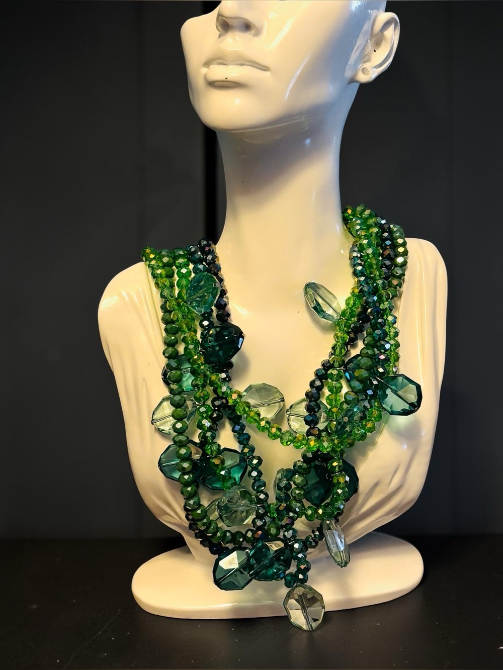 Sassy Jones Malia Multi-Strand Green Ombré Statement Necklace